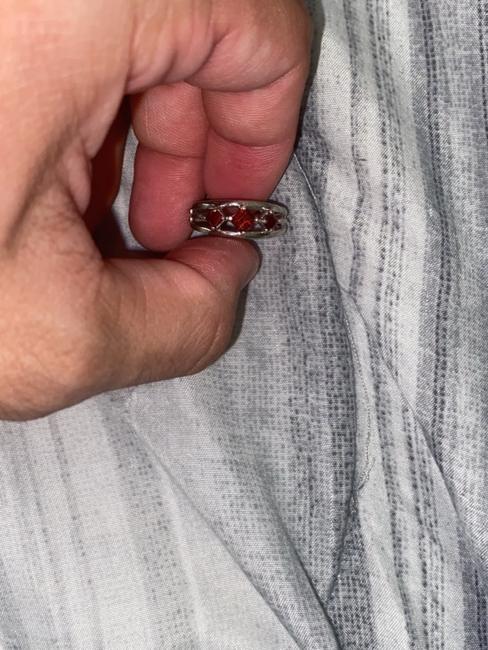 Silver Ring with Red Gemstone Accents - Women's Fashion Ring